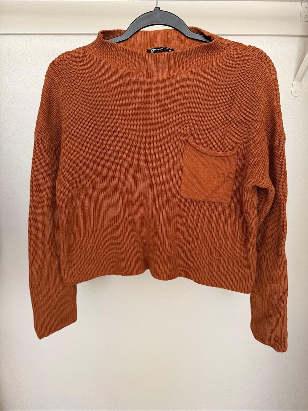 Pretty Garden Relaxed Crewneck Sweater with Front Pocket — Rust